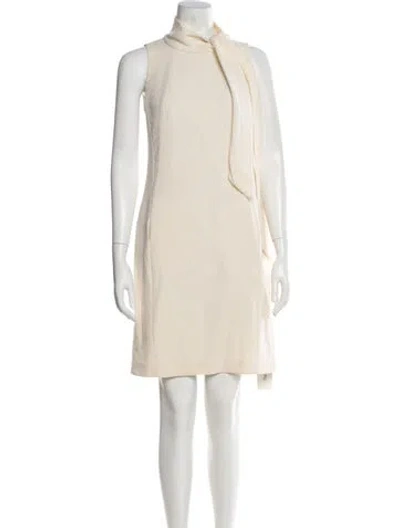 Pre-owned Lafayette 148 Virgin Wool Mini Dress In Neutral