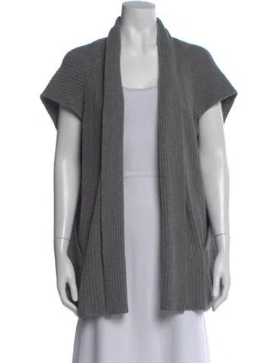 Pre-owned Lafayette 148 Virgin Wool Open Front Sweater In Gray