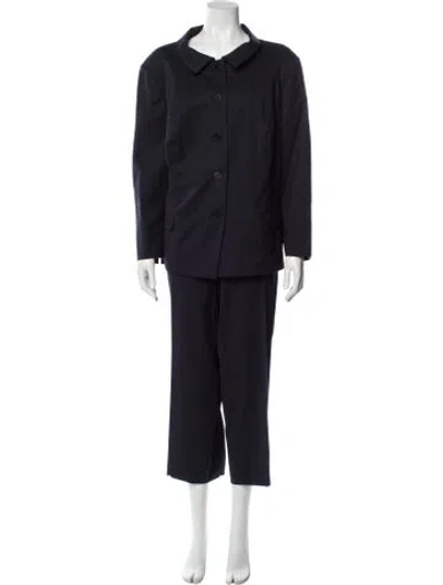 Pre-owned Lafayette 148 Virgin Wool Pant Set In Blue