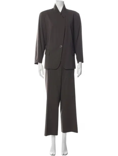 Pre-owned Lafayette 148 Virgin Wool Pantsuit In Brown