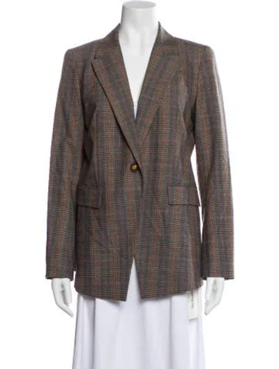 Pre-owned Lafayette 148 Virgin Wool Plaid Print Blazer In Brown