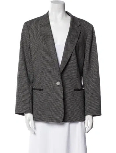 Pre-owned Lafayette 148 Virgin Wool Polka Dot Print Blazer In Blue