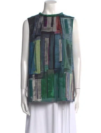 Pre-owned Lafayette 148 Virgin Wool Printed Blouse In Multi