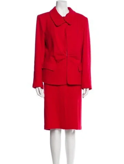 Pre-owned Lafayette 148 Virgin Wool Printed Skirt Suit In Red