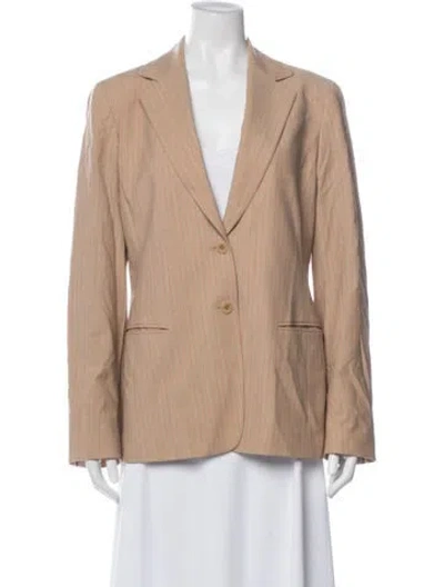 Pre-owned Lafayette 148 Virgin Wool Striped Blazer In Neutral