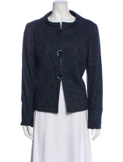 Pre-owned Lafayette 148 Virgin Wool Tweed Pattern Blazer In Blue
