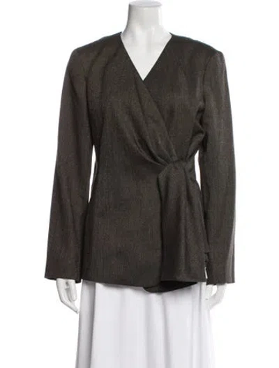 Pre-owned Lafayette 148 Virgin Wool Tweed Pattern Blazer In Brown
