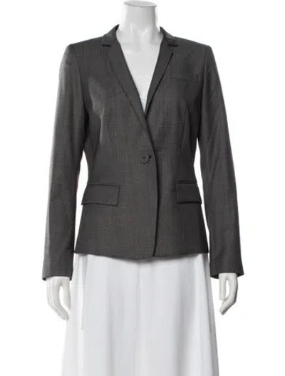 Pre-owned Lafayette 148 Virgin Wool Tweed Pattern Blazer In Gray