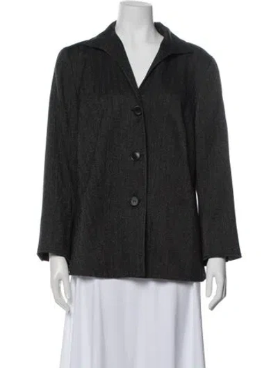 Pre-owned Lafayette 148 Virgin Wool Tweed Pattern Blazer In Gray