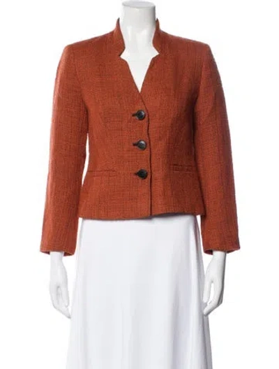 Pre-owned Lafayette 148 Virgin Wool Tweed Pattern Blazer In Orange