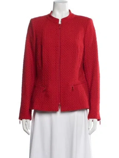 Pre-owned Lafayette 148 Virgin Wool Tweed Pattern Jacket In Red