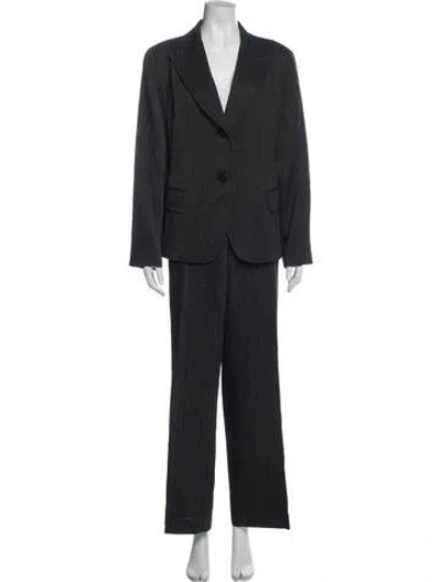 Pre-owned Lafayette 148 Virgin Wool Tweed Pattern Pantsuit In Blue