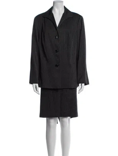 Pre-owned Lafayette 148 Virgin Wool Tweed Pattern Skirt Set In Grey