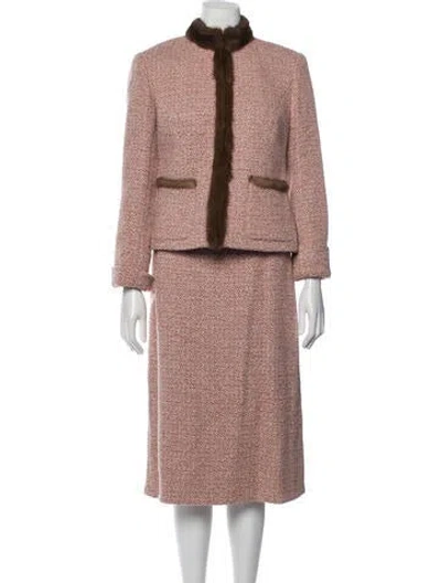 Pre-owned Lafayette 148 Virgin Wool Tweed Pattern Skirt Suit W/ Tags In Pink
