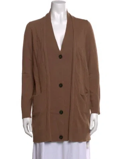 Pre-owned Lafayette 148 Virgin Wool V-neck Sweater In Brown