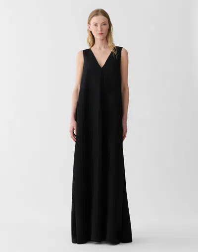 Lafayette 148 Viscose Silk Cady V-neck Sleeveless Gown In Black
