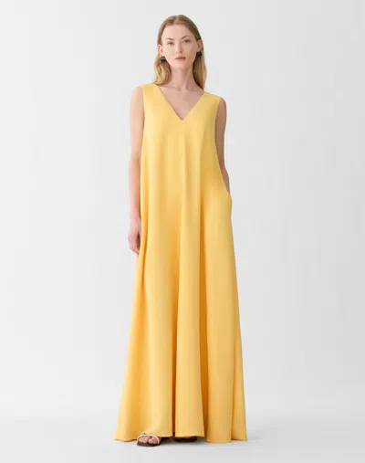Lafayette 148 Viscose Silk Cady V-neck Sleeveless Gown In Yellow