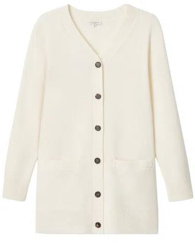 Lafayette 148 New York V-neck Buton Front Silk Cardigan In White