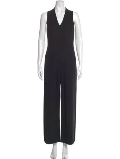 Pre-owned Lafayette 148 V-neck Jumpsuit In Black