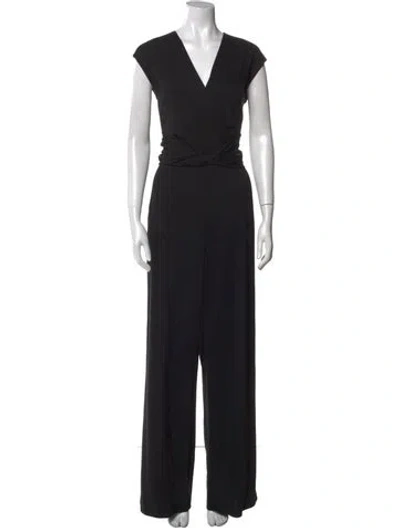Pre-owned Lafayette 148 V-neck Jumpsuit In Black