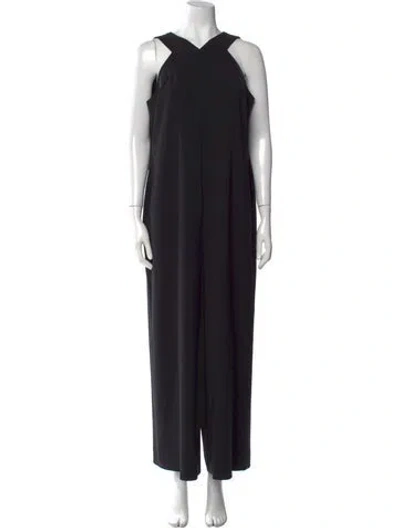 Pre-owned Lafayette 148 V-neck Jumpsuit In Black