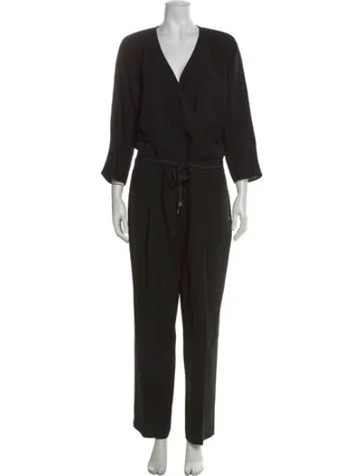 Pre-owned Lafayette 148 V-neck Jumpsuit In Black