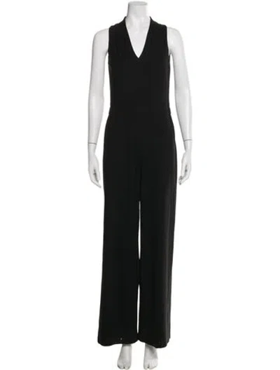 Pre-owned Lafayette 148 V-neck Jumpsuit In Black
