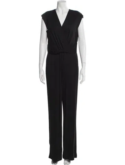 Pre-owned Lafayette 148 V-neck Jumpsuit In Black