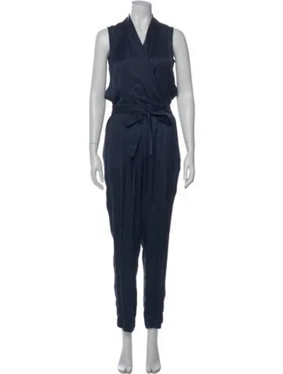 Pre-owned Lafayette 148 V-neck Jumpsuit In Blue