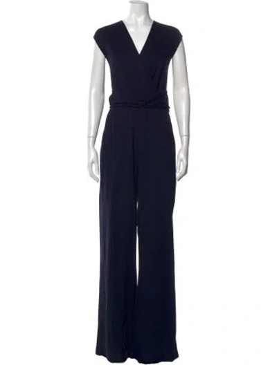 Pre-owned Lafayette 148 V-neck Jumpsuit In Blue