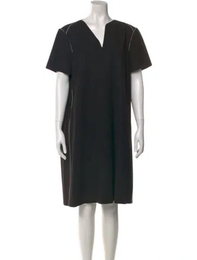 Pre-owned Lafayette 148 V-neck Knee-length Dress In Black