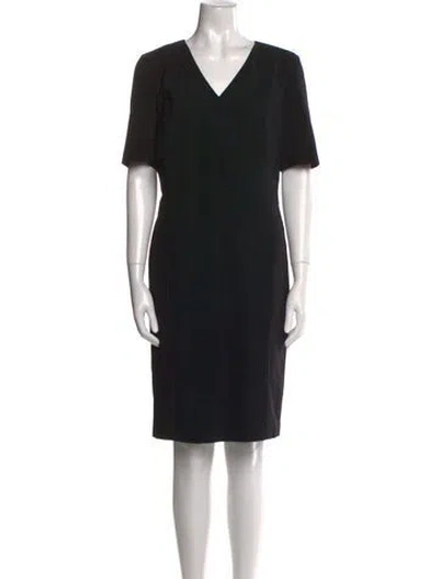 Pre-owned Lafayette 148 V-neck Knee-length Dress In Black