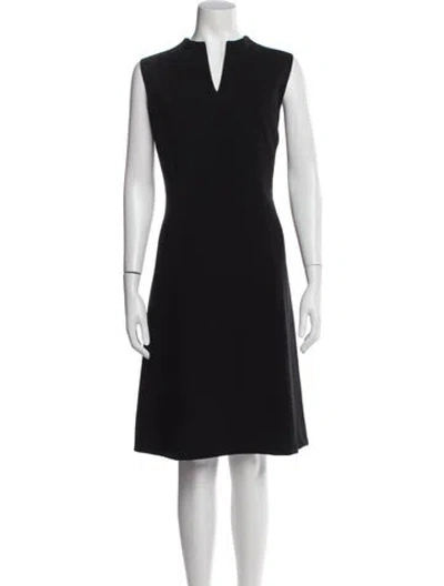 Pre-owned Lafayette 148 V-neck Knee-length Dress In Black