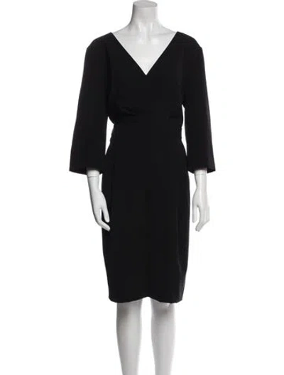 Pre-owned Lafayette 148 V-neck Knee-length Dress In Black