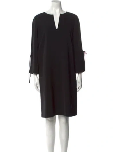 Pre-owned Lafayette 148 V-neck Knee-length Dress In Black