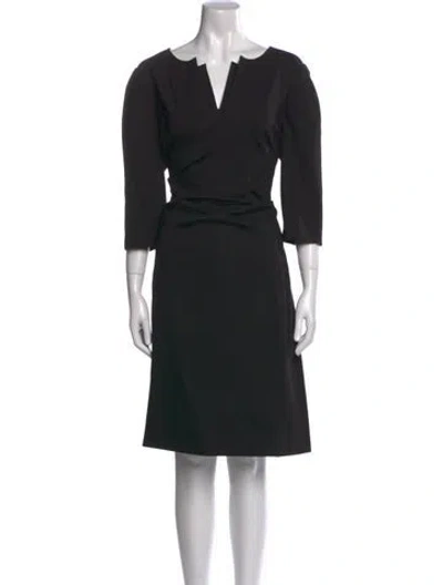 Pre-owned Lafayette 148 V-neck Knee-length Dress In Black