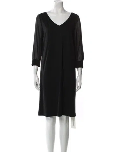 Pre-owned Lafayette 148 V-neck Knee-length Dress In Black