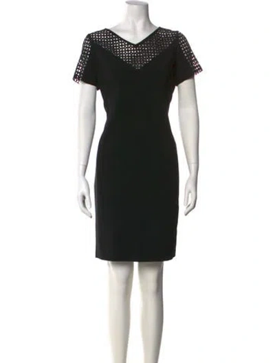 Pre-owned Lafayette 148 V-neck Knee-length Dress In Black