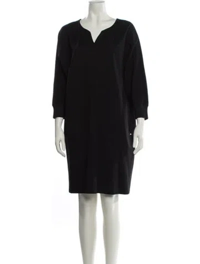 Pre-owned Lafayette 148 V-neck Knee-length Dress In Black