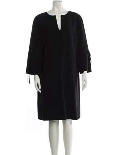 Pre-owned Lafayette 148 V-neck Knee-length Dress In Black