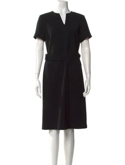 Pre-owned Lafayette 148 V-neck Knee-length Dress In Black