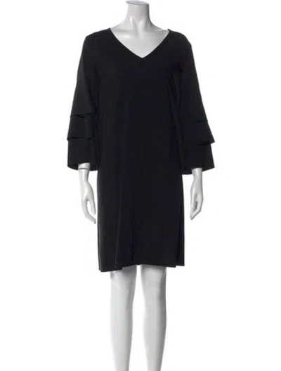 Pre-owned Lafayette 148 V-neck Knee-length Dress In Black