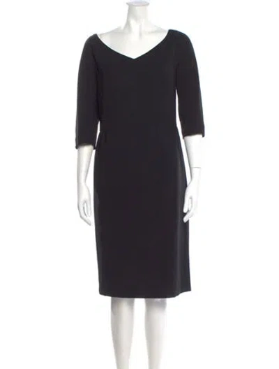 Pre-owned Lafayette 148 V-neck Knee-length Dress In Black