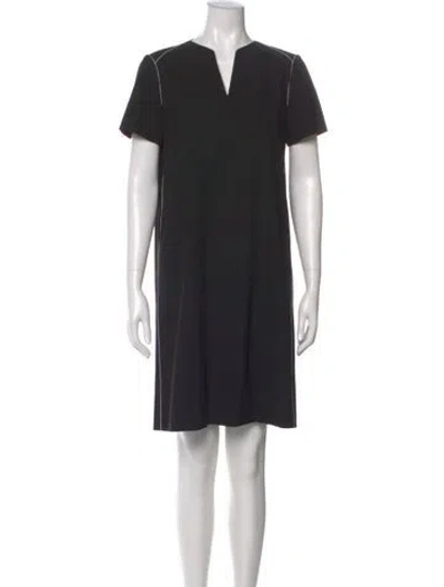 Pre-owned Lafayette 148 V-neck Knee-length Dress In Black