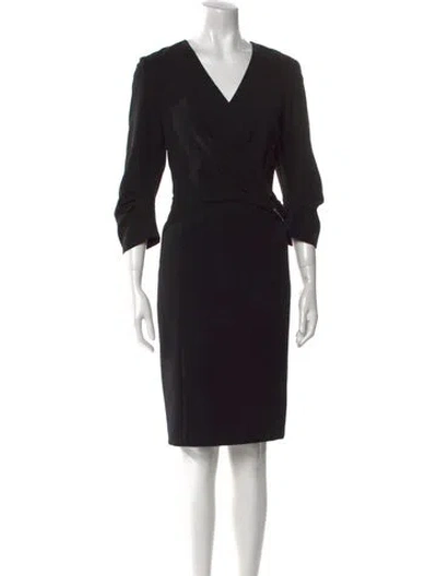 Pre-owned Lafayette 148 V-neck Knee-length Dress In Black