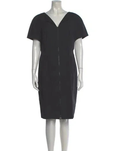 Pre-owned Lafayette 148 V-neck Knee-length Dress In Black