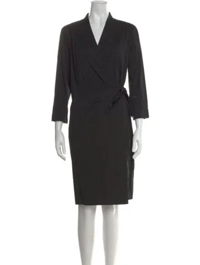 Pre-owned Lafayette 148 V-neck Knee-length Dress In Black