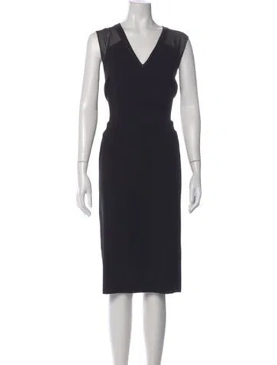 Pre-owned Lafayette 148 V-neck Knee-length Dress In Black