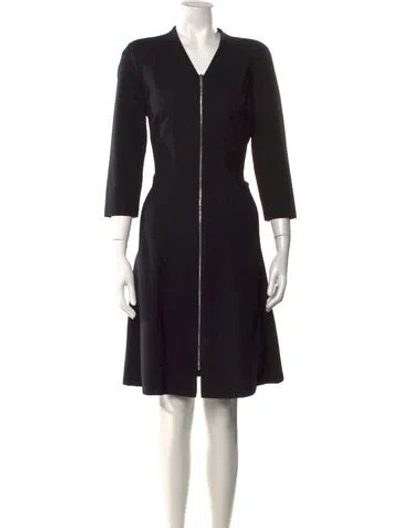 Pre-owned Lafayette 148 V-neck Knee-length Dress In Black