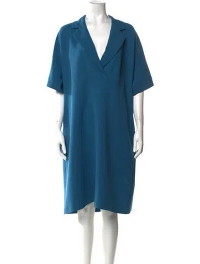 Pre-owned Lafayette 148 V-neck Knee-length Dress In Blue